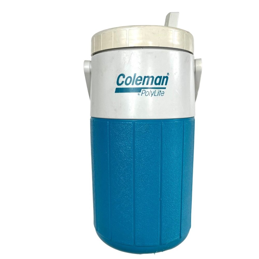 Vintage Coleman Polylite 5590 Blue and White Beverage Cooler - Picture 1 of 15
